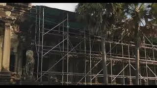 Angkor Wat Temple Restoration With Scaffolding In Cambodia Historic Site