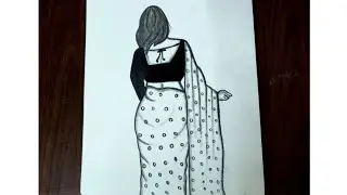 How to Draw a Beautiful Woman in Saree - Backside || Pencil Sketch for Beginners || Girl drawing