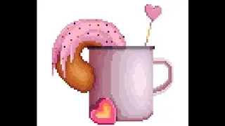 Pixel Art i colored Donut Pink cup & cute little things ☕💖🍩 # 201