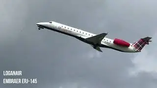 LOGANAIR Embraer ERJ-145 REGIONAL JET take off from DUBLIN AIRPORT in IRELAND