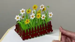 Popcards.nl - Vrolijke Bloementuin met Narcissen Pop-up kaart Wenskaart