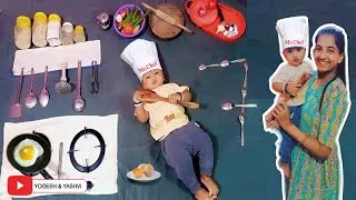 7 Months of Manas 🎉| Kitchen Theme Baby Photoshoot Ideas At Home🍴| Baby Chef 🧑🏻&zwj;🍳📸