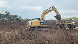 Powerful CAT Excavator Loading Dump Trucks | Construction Site #Day67