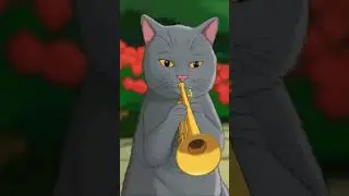 The cat plays the trumpet