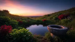 Serene Dawn Landscape and Reflective Pond | 1 Hour Focus Music 🌌