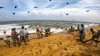 Amazing Seine Net Fishing In Rough Sea ,Hard Day For Fishermen But They Never Give Up 💪