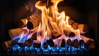 Fireplace Ambience with Glowing Blue Flames and Soft Orange Fire, Cozy Night Atmosphere