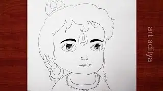 Little Krishna Drawing | Bhagwan Face Drawing Easy Step by Step For Beginners | Chitra 