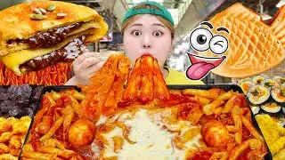 Traditional market plac Mukbang! FRIED CHICKEN Tteokbokki Eating show by HIU 하이유