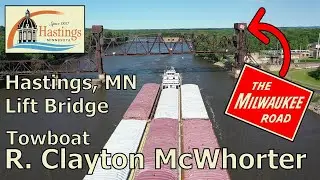 Milwaukee Road Lift Bridge, Towboat R. Clayton McWorter, Hastings MN,  Mississippi River.