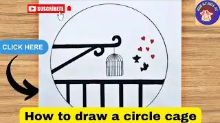how to draw circle cage drawing__Easy steps for kids___birds cage drawing@HubofkidsPS