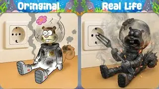 Fire Sandy Cheeks! 🤪| SpongeBob Original vs Plush toys | SpongeBob Animation