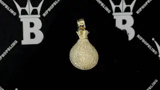 Money Bag CZ 10K Yellow Gold Pendant | Hip Hop Bling Jewelry