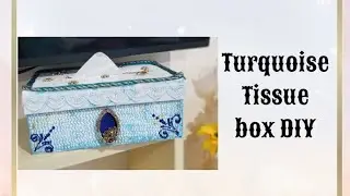 Turquoise Tissue box | Cardboard box Tissue paper holder | Texture technique