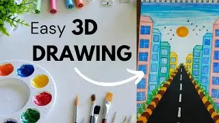 How to draw a road with buildings one point perspective#trending#drawing#viralvideo#video#youtube