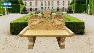Outdoor Garden Natural Stone Cream Marble Bench Seat Cherub Angel Design furniture creations idea