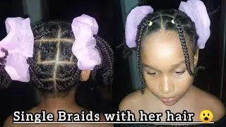 Single knot less braids protective hairstyle for girls with natural hair 🎀 #hairstyle