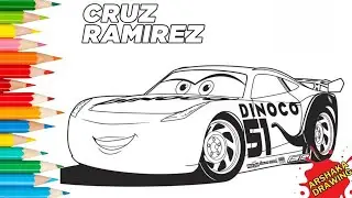 Cruz Ramirez from Pixar Cars Coloring Pages Tutorial | How to Color Cars | Lightning McQueen Friends