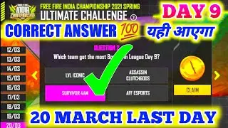 20 MARCH 🤗 FREE FIRE ESPORTS SPRING ULTIMATE CHALLENGE DAY 9 ANSWER | FF NEW EVENT | WIFIGAMINGDOST