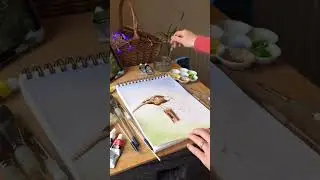 Acrylic art. Painting the blue head of the pheasant.