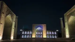 Laser show at Registan Square in Samarkand, Uzbekistan