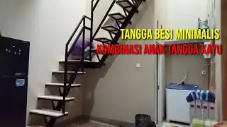 Pemasangan tangga minimalis,di kombinasikan dengan kayu