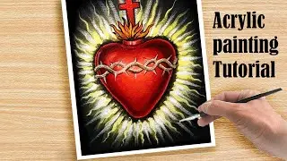 How To Draw Sacred heart | Acrylic Painting - Easter Painting Tutorial