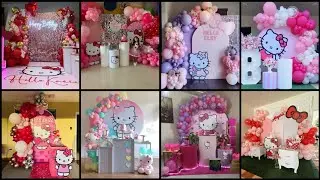Birthday Stage Decoration at Home | Hello Kitty Theme Balloon Stage Decoration for Girls