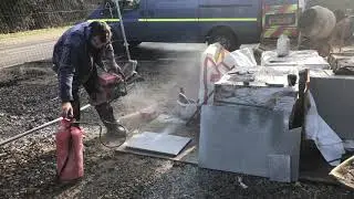 Granite paving slab is cutting