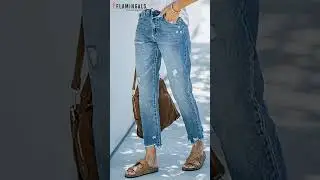 【Flamingals】Ripped Raw Hem Mid Rise Straight Leg Cropped Jeans #fashion #jeanswear #ootd