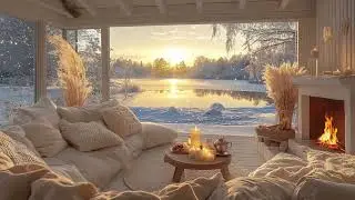 Cozy Winter Cabin by the Lake ❄️ Soft Piano, Fireplace Glow, and Snowfall for Focus