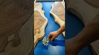 How to Make a Stunning Blue Resin River Table with Flowers #epoxyfloor #interiordesign #woodworking