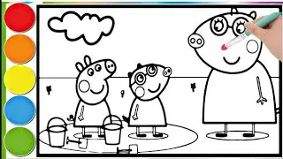 Peppa Pig in the sea playing with the chipmunk girl || Learn how to color a Peppa Pig page