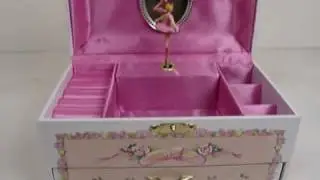 Childrens White Ballerina Rectangular Musical Jewelry Box With Spinning Ballerina