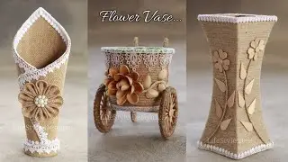 Jute flower vase | Flower vase ideas with jute, cardboard, pistachio shells and ice cream sticks