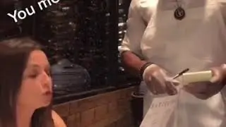 Girl asks for a bottle of wine with a straw.