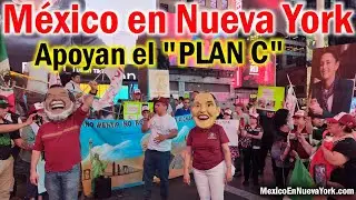 Fiesta en Times Square en apoyo de Claudia Sheinbaum para presidenta de México.