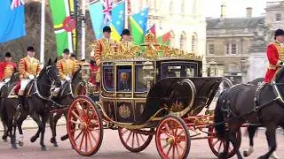 King Charles III and Emir of Qatar carriage procession to Buckingham Palace