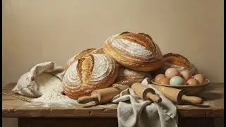 Frame TV Art 4K - Still Life Fresh Baked Bread & Baking Ingredients - Homely Comfort