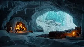 Ad-Free | Cozy Ice Cave Bedroom with Fireplace &ndash; Snowy Night Ambience for Sleep & Relaxation ❄️
