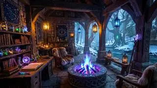 Enchanting Medieval Fantasy Ambience & Medieval Music | Blue Flame Fireplace for Study