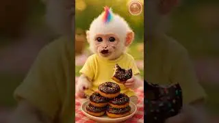 Baby Monkey Eating Donuts 🍩🐵 | Cute & Funny Monkey Reaction 😂 | Viral Shorts 2025