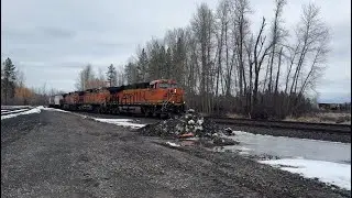 BNSF 8220 Leading an WB Unit Grain in Sandpoint, ID
