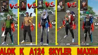 ALOK VS K VS SKYLER VS A124 VS MAXIM FULL HP CHARACTER ABILITY Test -WHO IS HP GOD ? Grena Free Fire