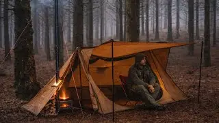 2 Hours Cozy Hot Tent Camping | Rain, Fire & Night Forest Ambience (ASMR)