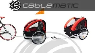 Remolque de bicicleta para transportar 2 niños doble rojo negro distribuido por CABLEMATIC ®
