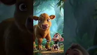 A calf and a baby monkey plant a flower tree together. 🌱🐮🐒🌸 #shorts #aivideo #story #aistory