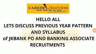 JKBANK || BANKING ASSOCIATES|| PREVIOUS YEAR PATTERN ||JKBANK 2020||JOIN LIVE CLASSES-9419145317