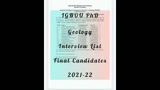 IGNOU PhD Entrance Exam 2021-22 | Geology | Interview List | Results