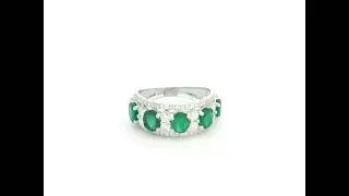 Emerald & Diamond Band Ring in 18K White Gold